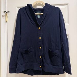 Lauren Ralph Lauren Womens Sweater Cardigan Size Large Navy Blue Shawl Collar